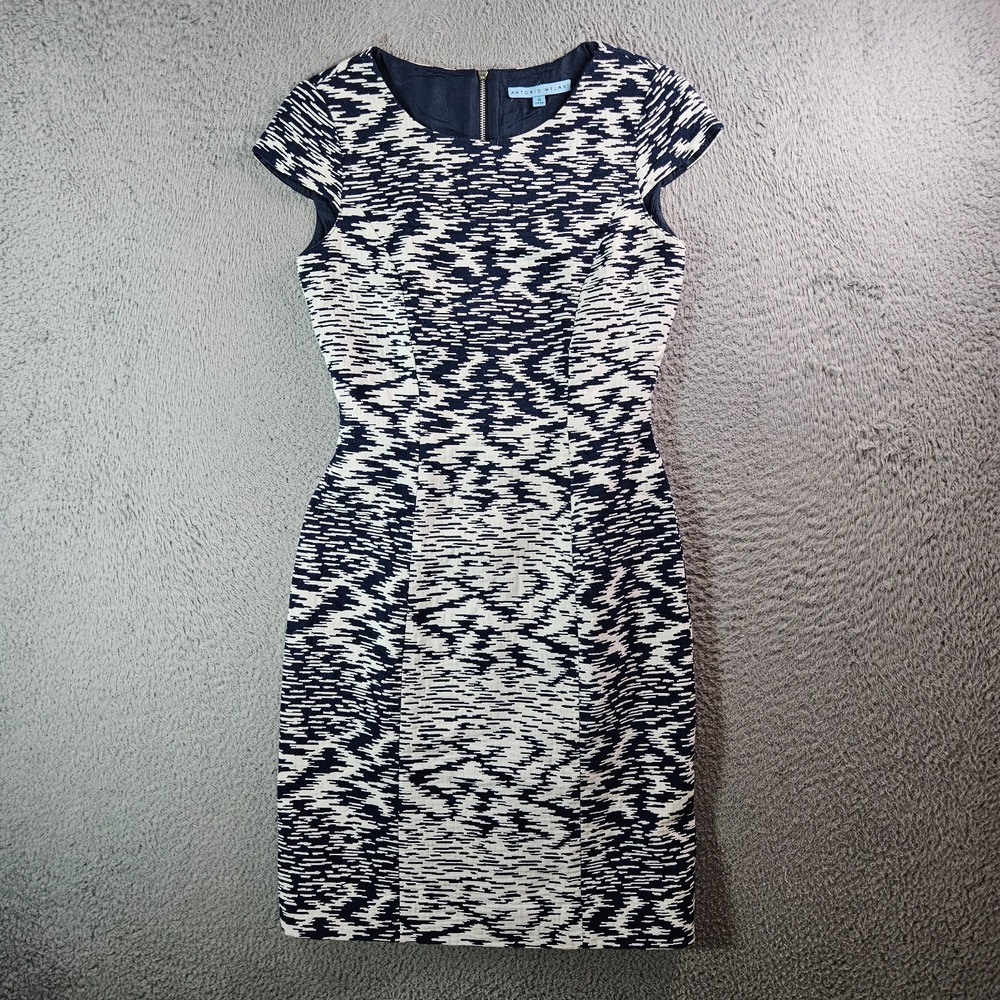 Antonio Melani Sheath Dress Size 0 Navy White Striped Zip Back